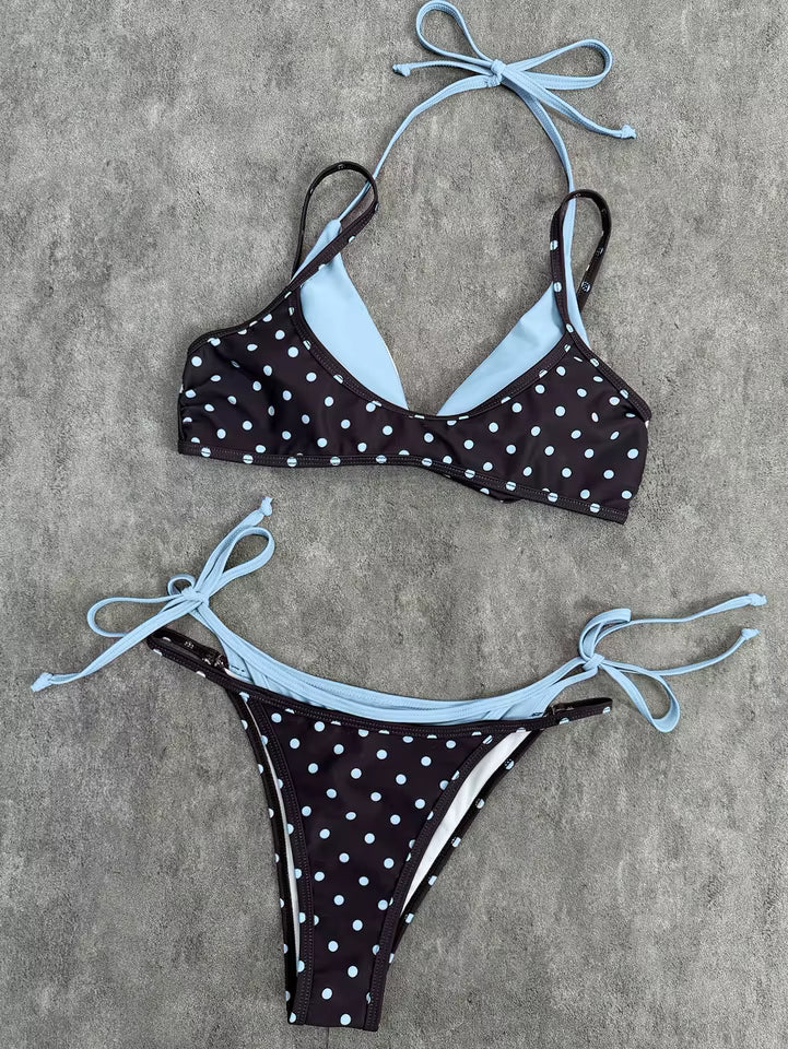 LUMÈA - Bikini Due Pezzi a Pois con Effetto Doppio Strato e Laccetti Regolabili